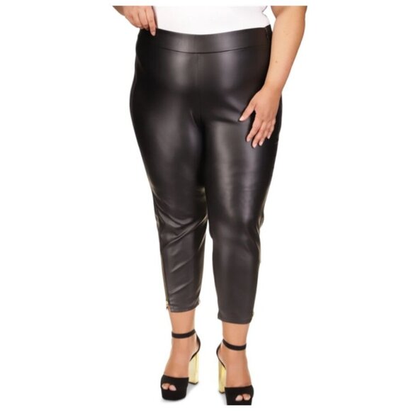 Michael Michael Kors Plus Size 3X Faux-Leather Skinny Ankle Pants - Black - Picture 2 of 12